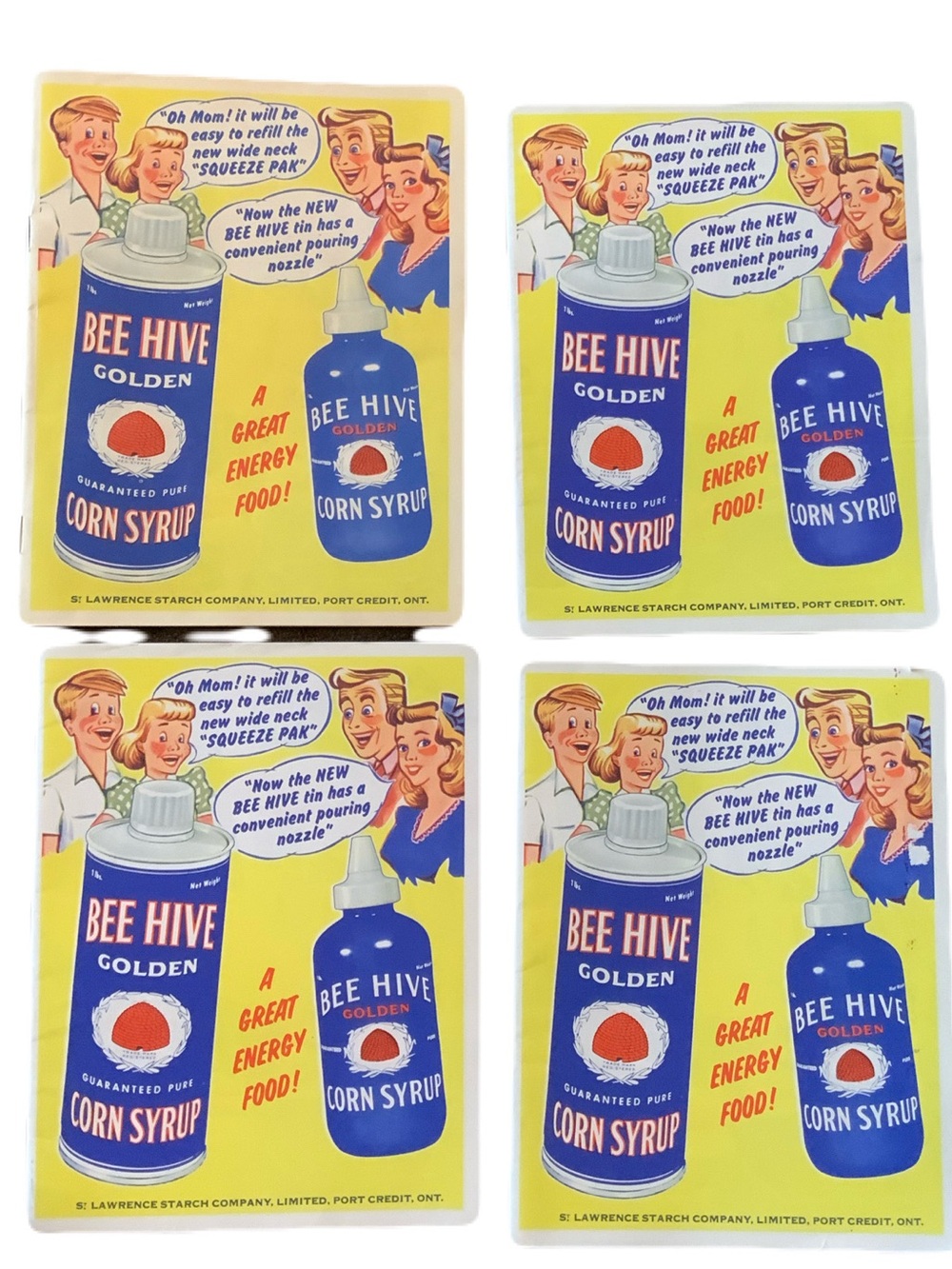 Set of 4 Vintage 1940-1960 Golden Corn Syrup Retro Notebook - Yellow & Blue